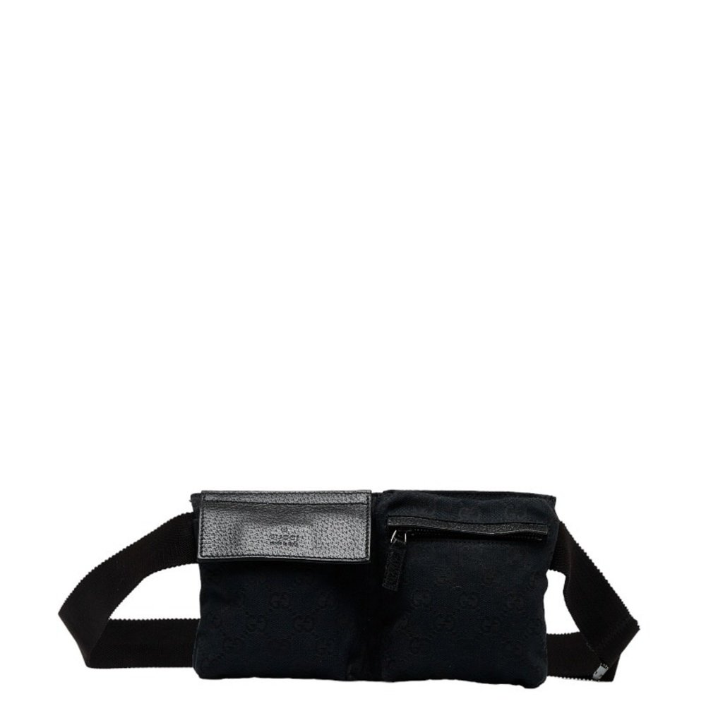 Gucci GG Canvas Body Bag Waist 162962 Black Leather Women's GUCCI